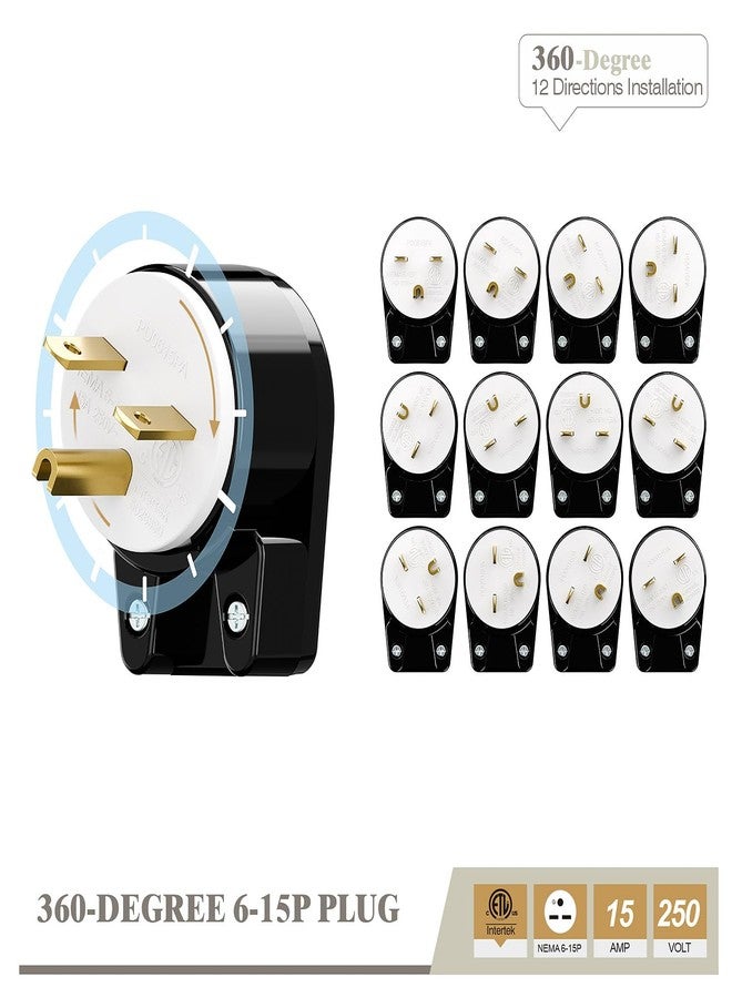 acbroad USA 3-Prong Male AC Plug, Right Angle ETL Nema 6-15P 3 Pole DIY Rewirable, 15A 250V USA 3Pin AC Connector, 12 Direction Rotatable Plug - Image 4